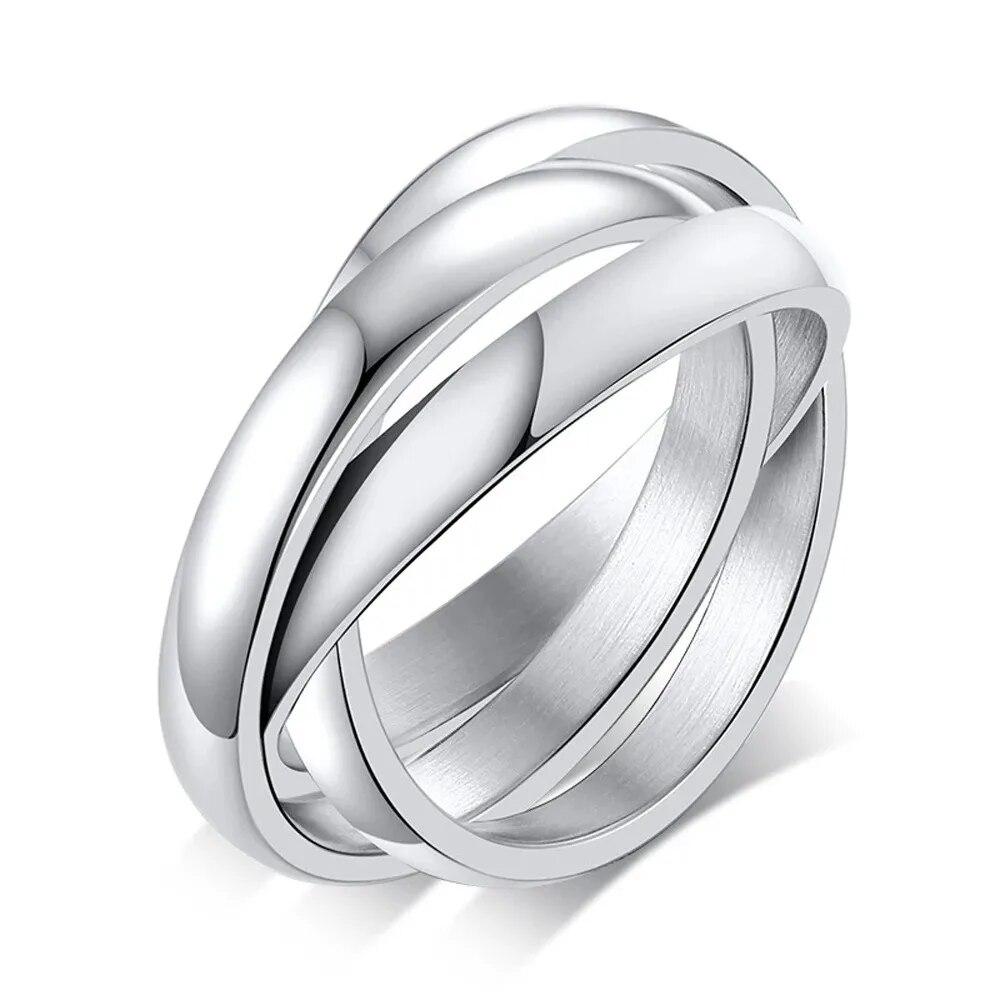 

Fashion 3 Finger Ring Sets for Women Stainless Steel Wedding Engagement Rings for Couples Personalized Jewelry Wholesale 5 серебряный