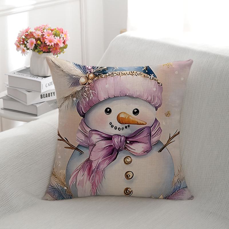 Christmas Pillow Cover Linen Double-sided Printed Snowman Decoration Sofa Pillow Cover Home Cushion Cover