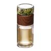 Doppelwandige Glas-Kanne, Hitzebeständiges Teekännchen mit Sieb, Glas zur Trennung von Tee und Wasser, Transparente Holzmaserung Teetassen 300ml