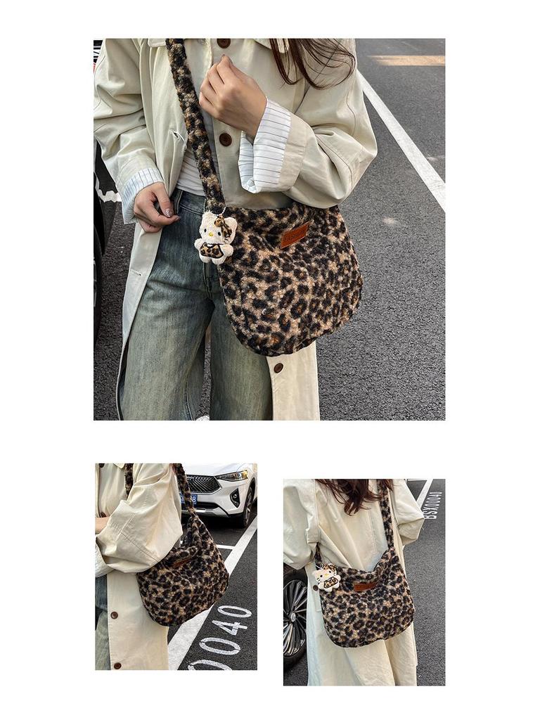 Autumn/Winter 2025 Korean Style Leopard Print Plush Tote Bag - Versatile Shoulder & Crossbody for Women