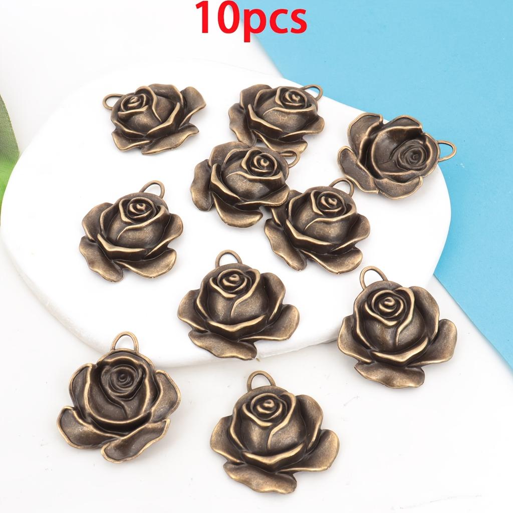 10pcs Vintage Rose Pendant, Zinc Alloy Antique Silvery/Bronze Plated, DIY Jewelry Making Pendant for Necklaces