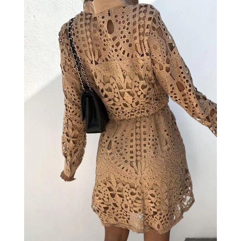 Summer Cutout Dress Elegant Women's Wear European and American New Fashionable Lace Mini Lace Dress