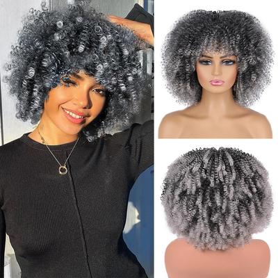 Parrucca Estensione Capelli Sintetica Corta Riccia Finta Bob con Frangia Folta per Uso Quotidiano e da Festa per Donne