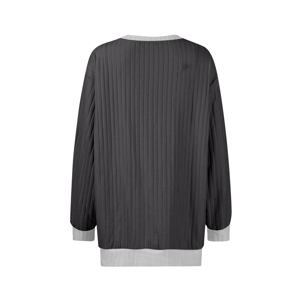 Women's Winter Color-Block Printed Lightweight Brushed-Cotton Round Neck Top