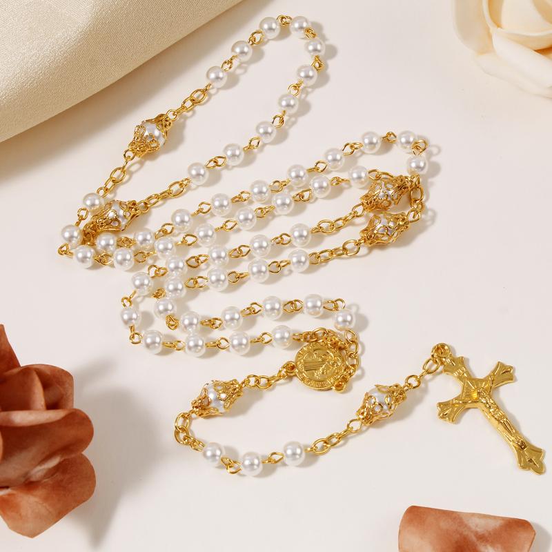 [HF][HS]1Pc Virgin Mary/st Benedict Rosary Beads Necklace For Women Men Catholic Jesus Christ Cross Crucifix Pendant Long Chain