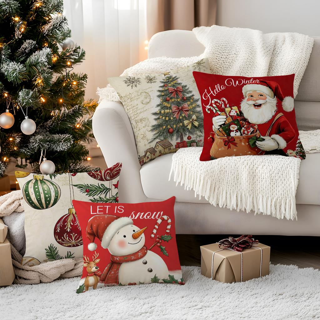 Santa Claus Snowman Series Cushions Pillowcase Polyester Cushion Cover Throw Pillow Sofa Decoration Pillowcover Home Car Decor