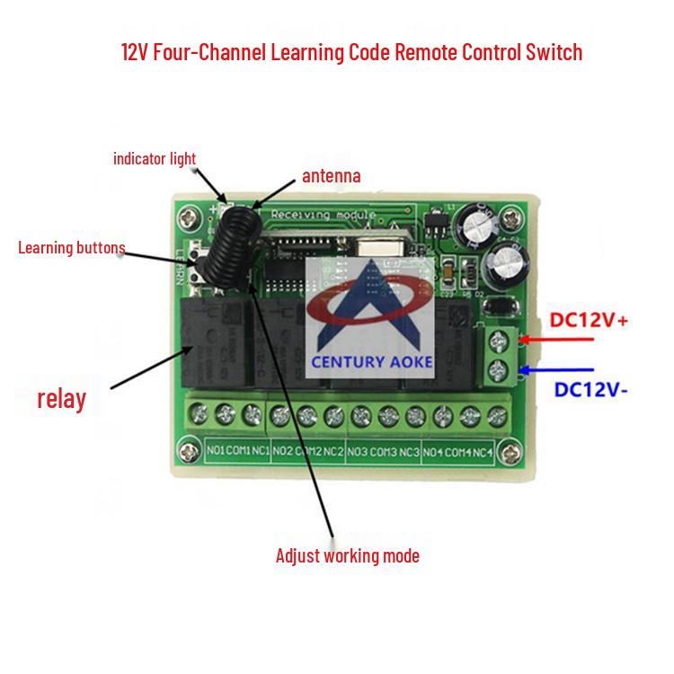DC 12V 4-Way Remote Control: 4-Key Access Controller for Motor Forward/Reverse Control