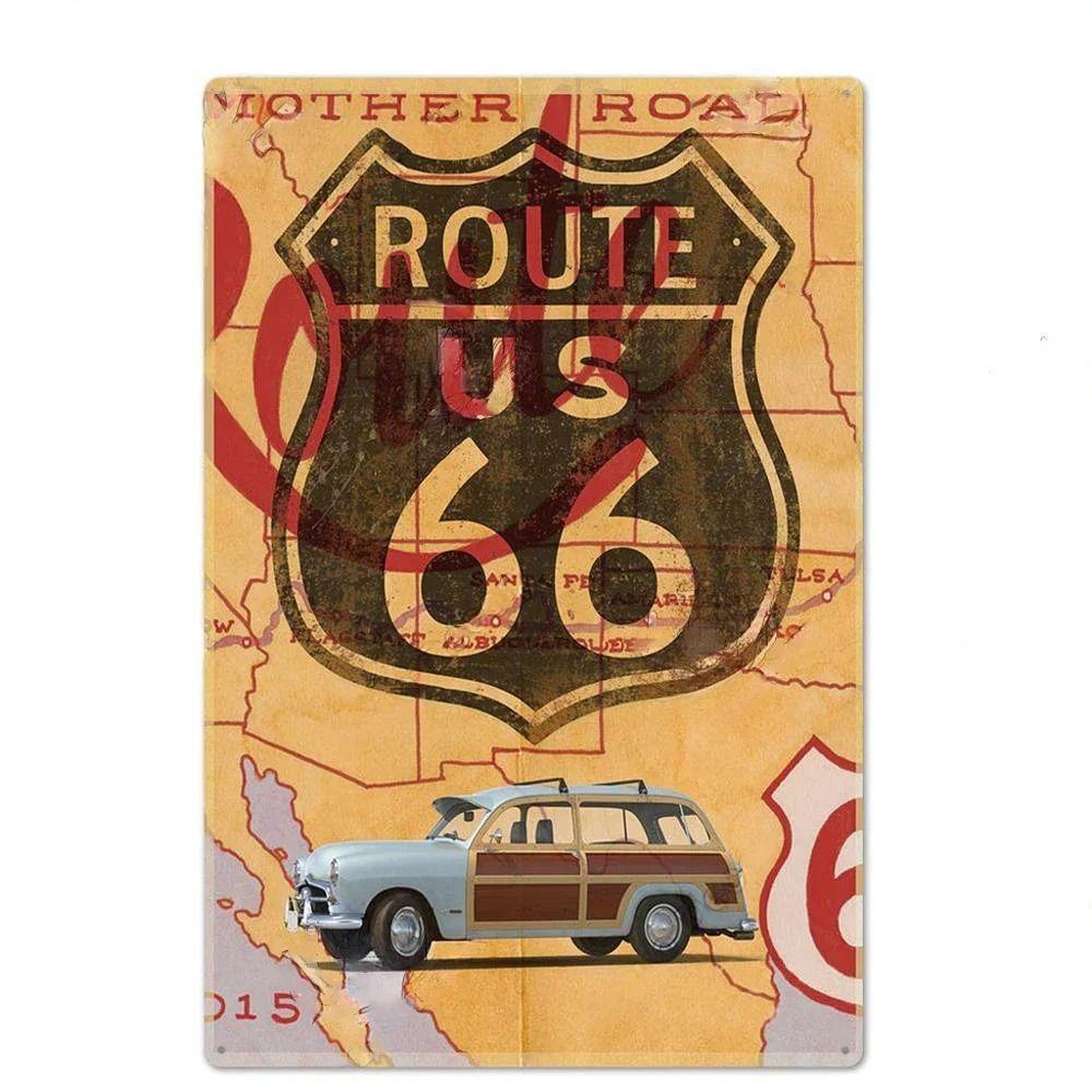 Route 66 Souvenir License Plate, American Auto Metal Sign 20x30cm