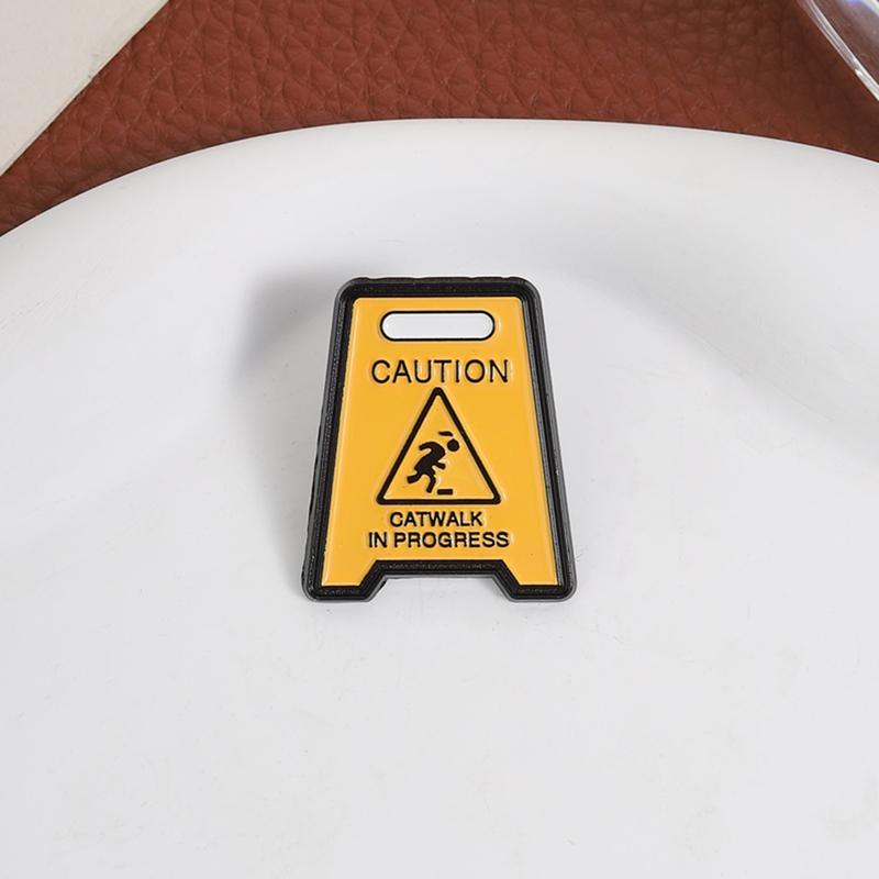 Funny Warning Sign Enamel Pin Stop Sign Caution Catwalk In Progress Stop Symbol Brooch Lapel Badge Jewelry Gift for Kids Friends