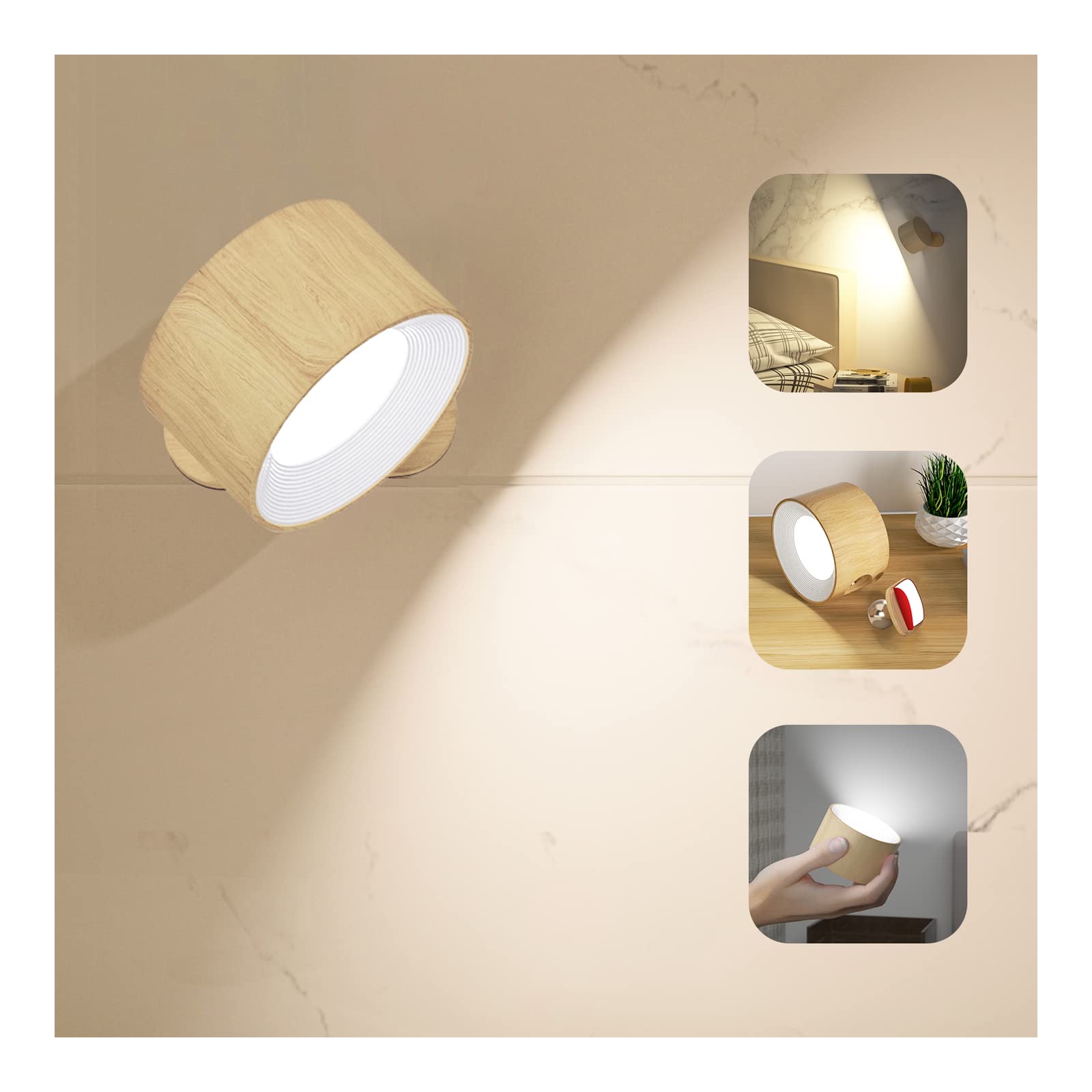 

Настінні світильники Feallive, Світлодіодне непряме освітлення, Дерев яна текстура, Настінна лампа, дружня до очей, 3 рівні затемнення та регулювання кольору, Не потребує встановлення,