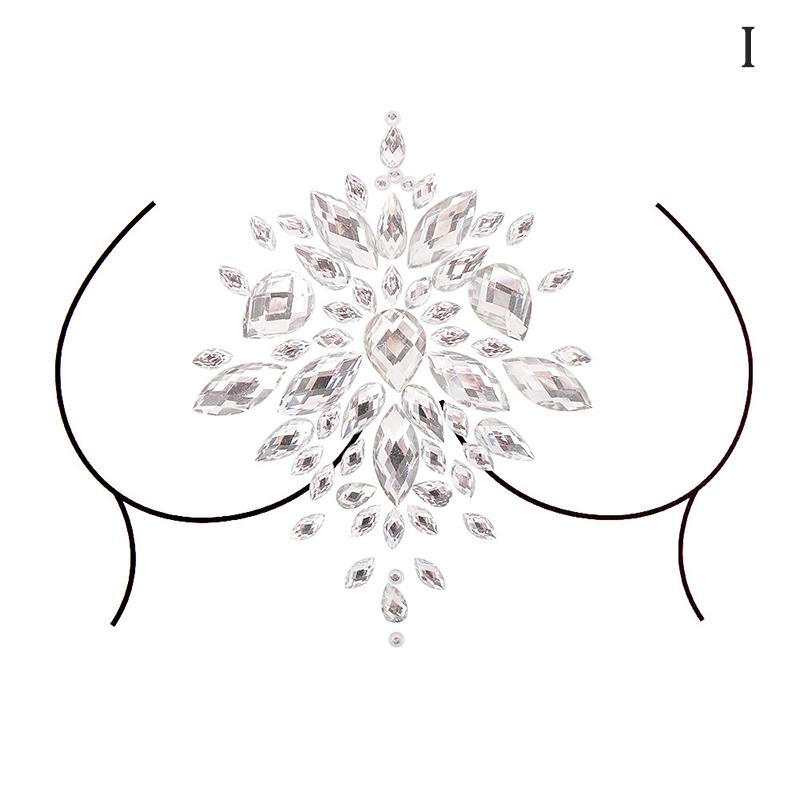 Breast Jewels Tattoo Rhinestone Chest Sticker Temporary Tattoo Glitter Breast Body Gems Tattoo Sticker Body Decor Jewel Paste