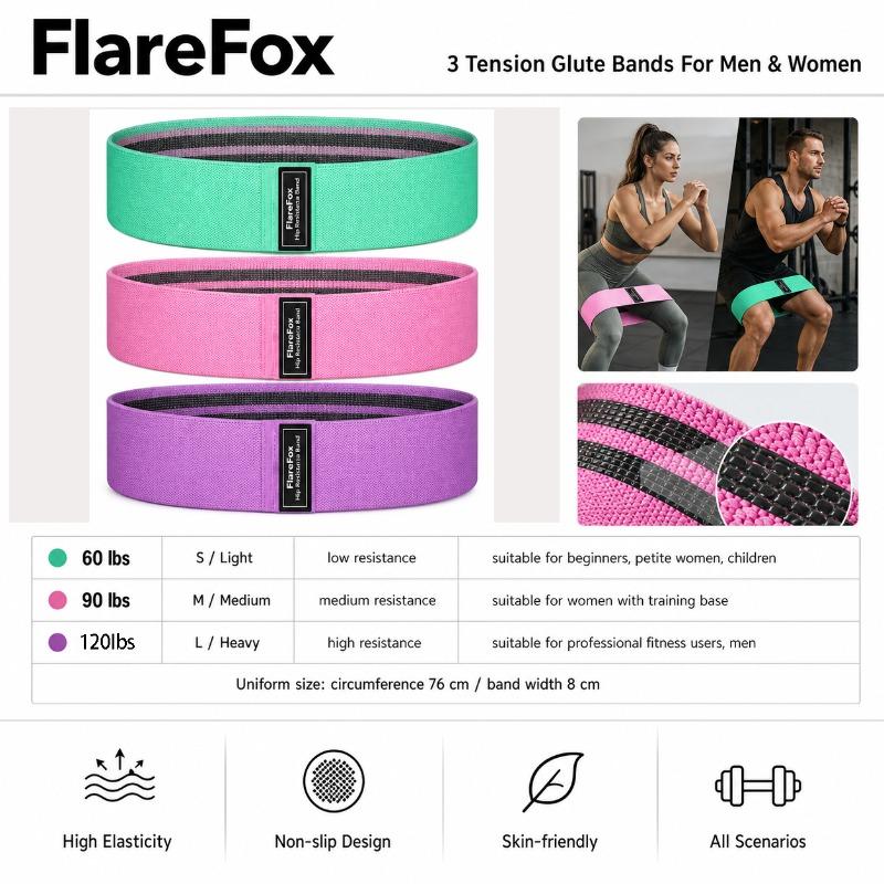 FlareFox Yoga Fitness Resistance Bands Squat Glute Strength Training Pilates Knitted Butt-Shaping Ring Home Gym Equipment 3