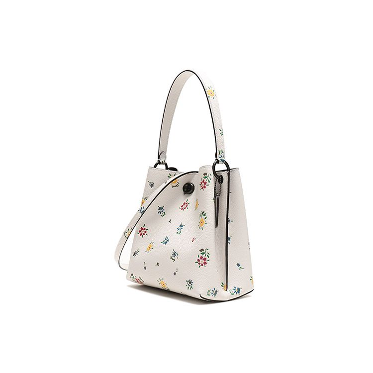 Coach Charlie 21 Wildflower Print Pebble Leather Bucket Bag Women Bags Chalk-White 1041-V5CHK