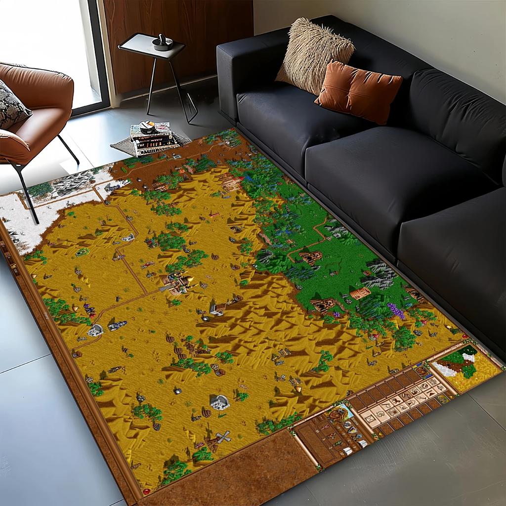 3D HOMM3 Heroes of Might and Magic Map Treasure Chest Retro Game Carpet Rug for Living Room Bedroom Home Sofa,Non-slip Floor Mat