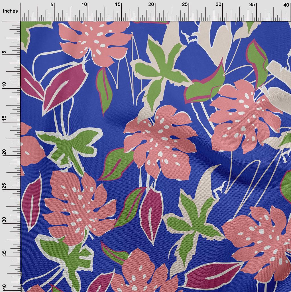 oneOone Cotton Flex Blue Fabric Abstract Tropical Floral Dress Material Fabric Print Fabric By The Yard 40 Inch