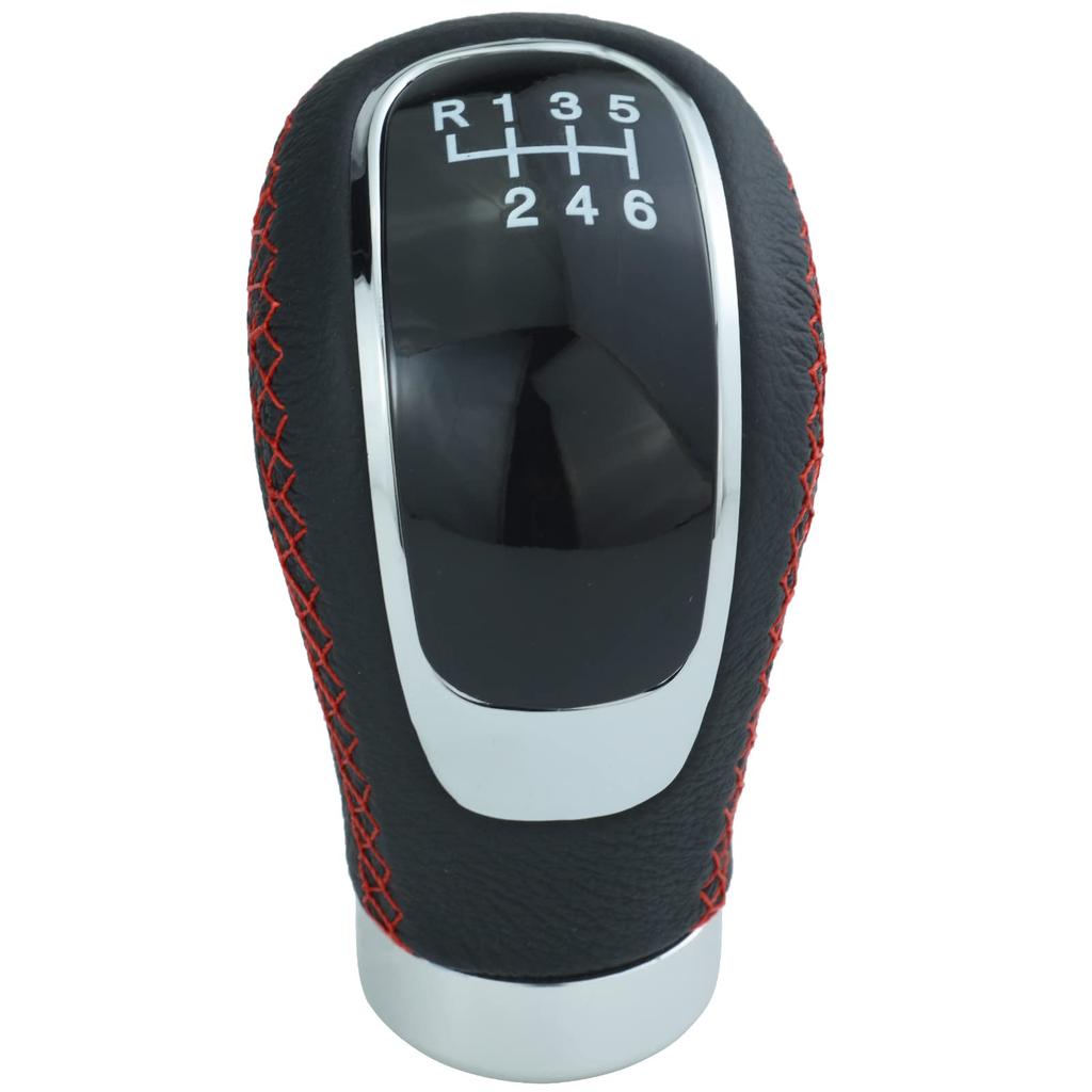 Arenbel 6 Speed Leather Shift Knob Automotive Gear Knob Car Accessories Manual Auto Universal Red