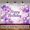 2D plane purple flower birthday background fabric with the central purple "Happy Birthday" artistic characterszyc