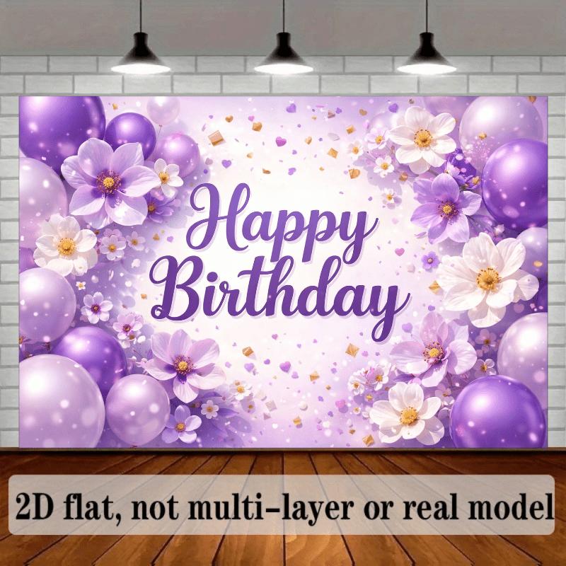 2D plane purple flower birthday background fabric with the central purple "Happy Birthday" artistic characterszyc