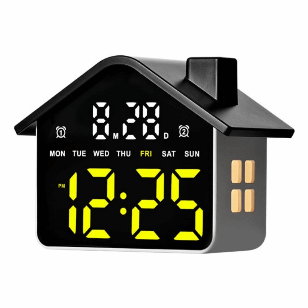Minimalist Electronic Clock House Shaped Digital Table Clock LED Alarm Clock Home Decoration black and yellow