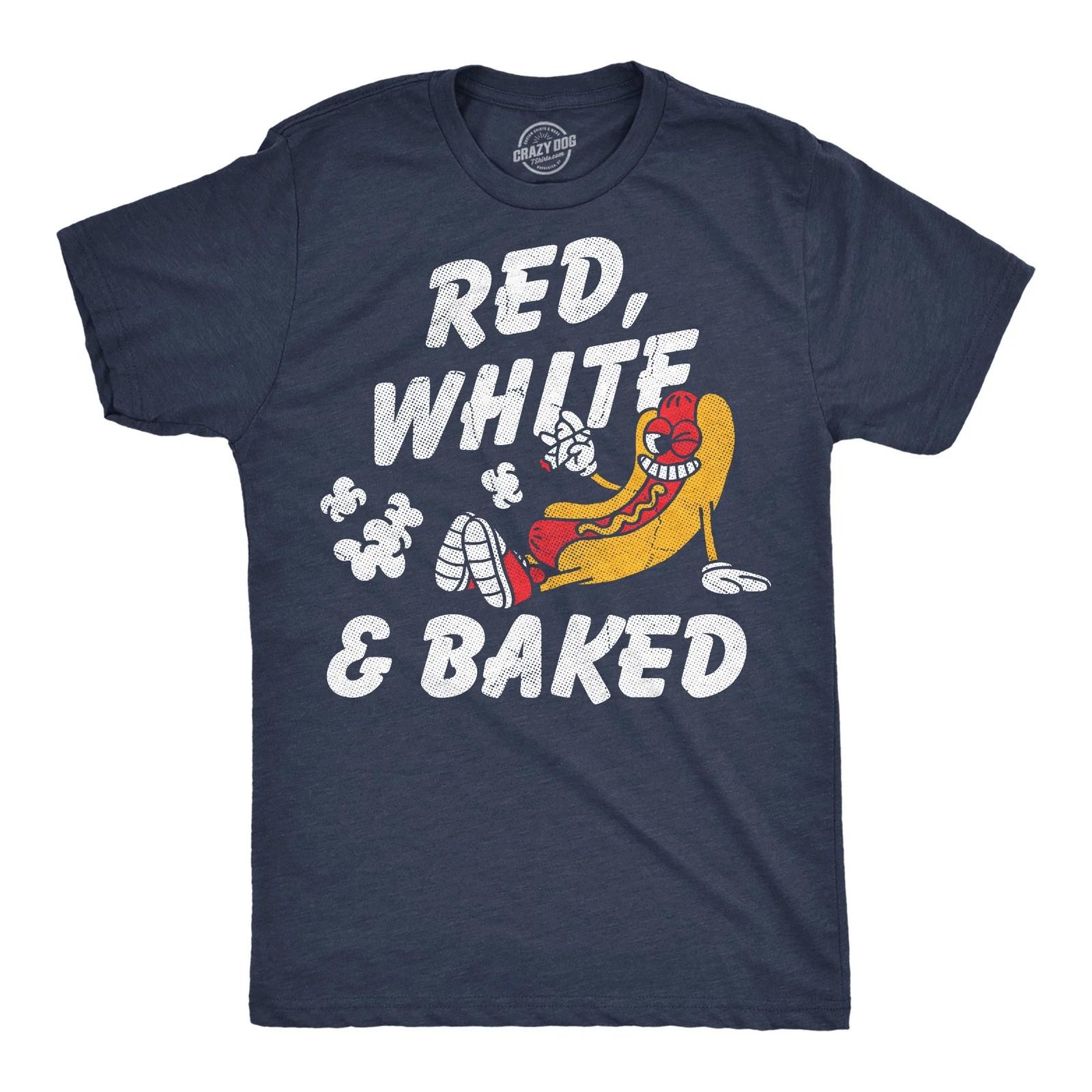 Mens Funny T Shirts Red White and Baked Sarcastic Fourth Of July Graphic Novelty XS
