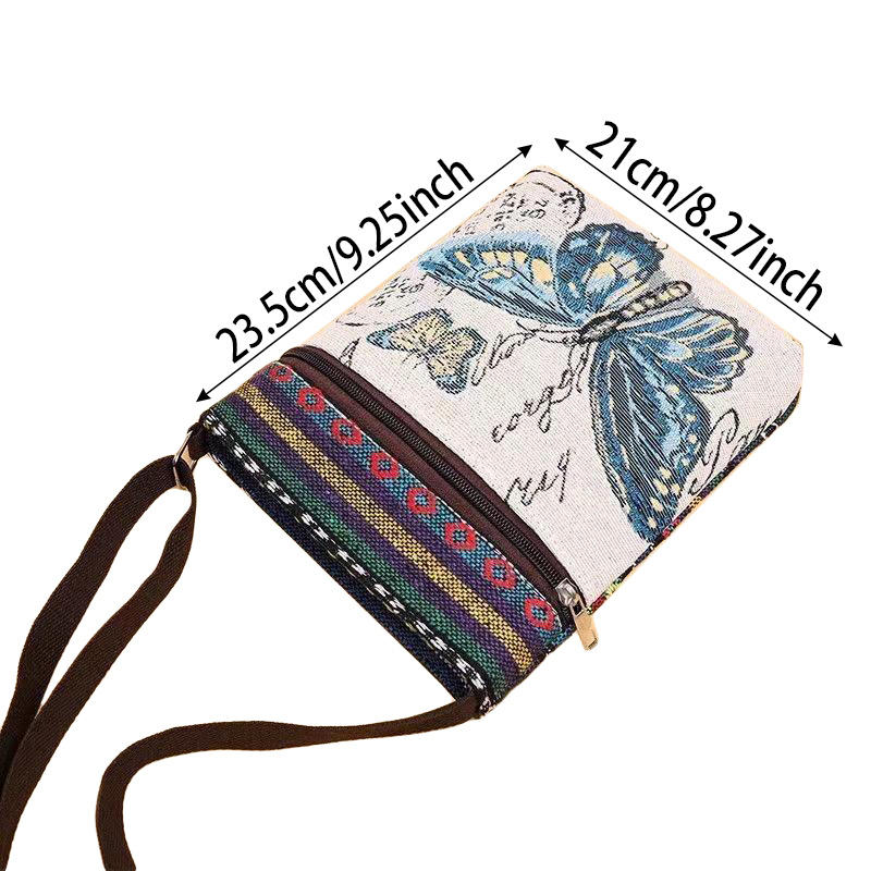 Retro Ethnic Style Shoulder Bag Canvas Embroidered Phone Crossbody Messenger Bag Travel Outdoor Casual Simple All-Mastch Women Small Bag