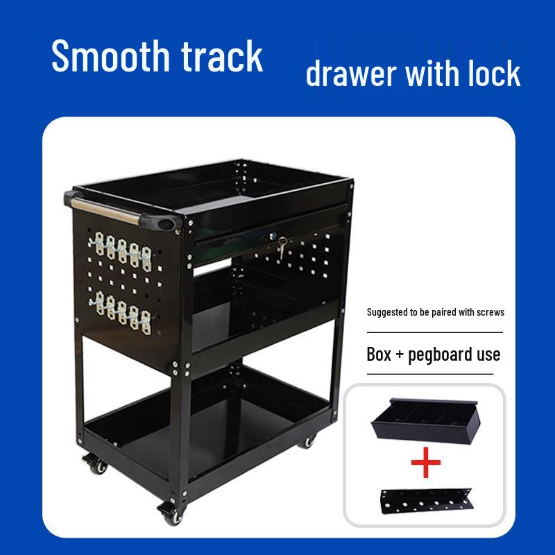

Mobile Three-Layer Tool Cart with Drawers for Auto Repair and Workshop Storage Peg Board