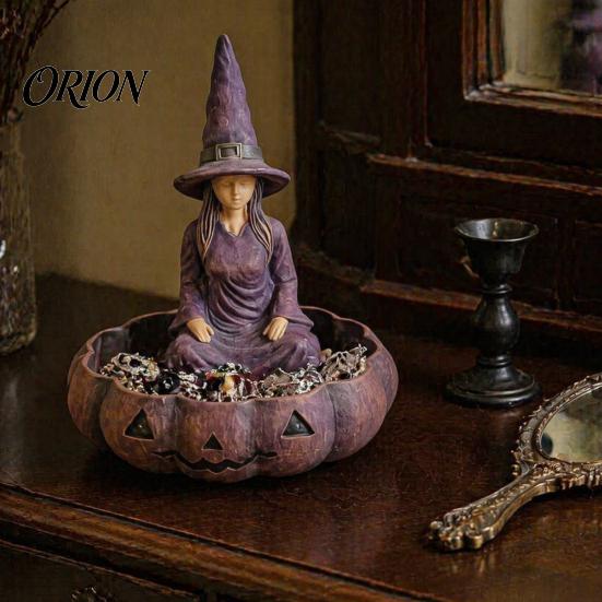 Witch Desktop Organizer Meditating Jewelry Tray, Vintage Gothic Resin Decorative Storage Trinket Dish Dish, Mysterious Zen for Keys Trinkets