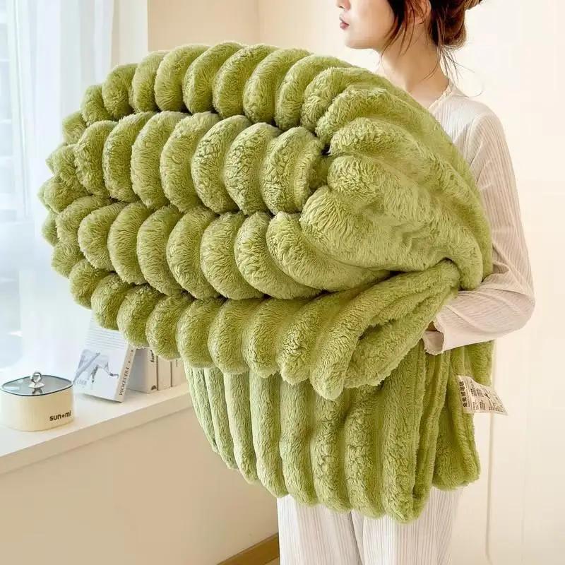 Solid Color Thickened Wide Stripes Facecloth Multifunctional Blanket For Bedspread Sofa Blanket Nap Air Conditioning Blanket 70x100CM