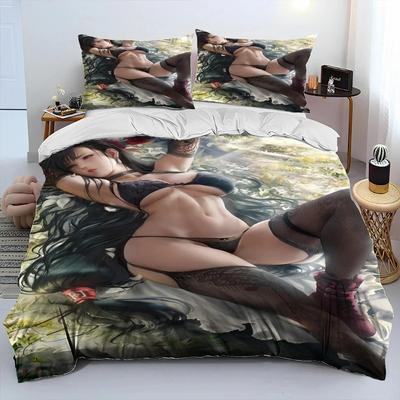 3D Tisk Anime Hra Tifa Aerith Sexy Dívka Krajkové Ložní Prádlo Sada Povlak na Peřinu Sada do Postele Přikrývka Povlak na Polštář Přikrývka King Queen Size