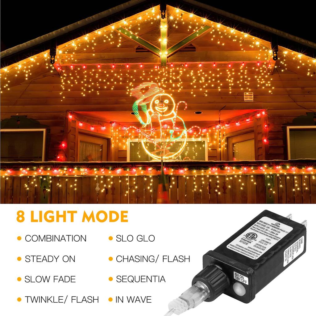 10m 400 LEDs Solar Powered LED Curtain Icicle String Light IP44 Waterproof 8 Modes Ambiance Lamp