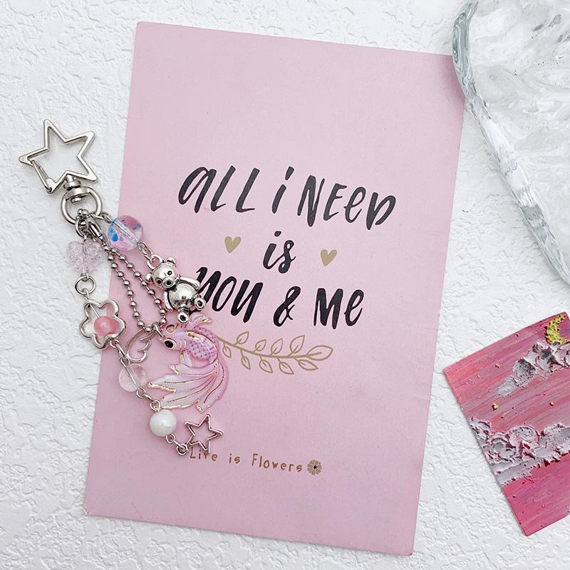 

Backpack Charm Decorative Beaded Charm Koi Fish Key Chain Colorful Bear Charm For Phone Accessory Backpack Accessory Teen Girls WHITE рожевий