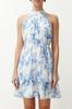 Women's Fashion Ecru Floral Patterned A-Line Layered Mini Lined Chiffon Woven Dress