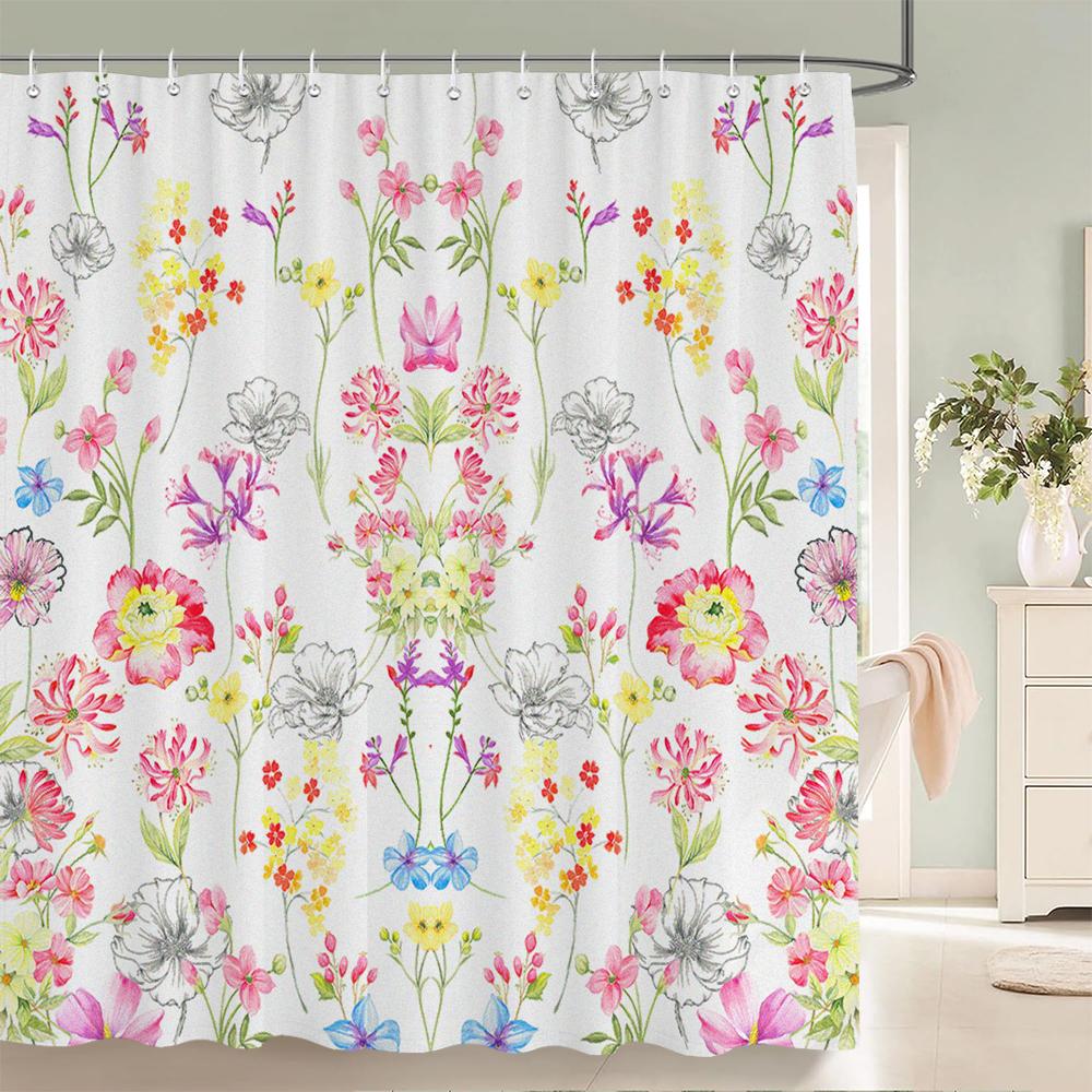 Green Plants Flowers Waterproof Polyester Shower Curtains Eco-friendly High Quality Bathroom Curtains Blind For Home Decorations