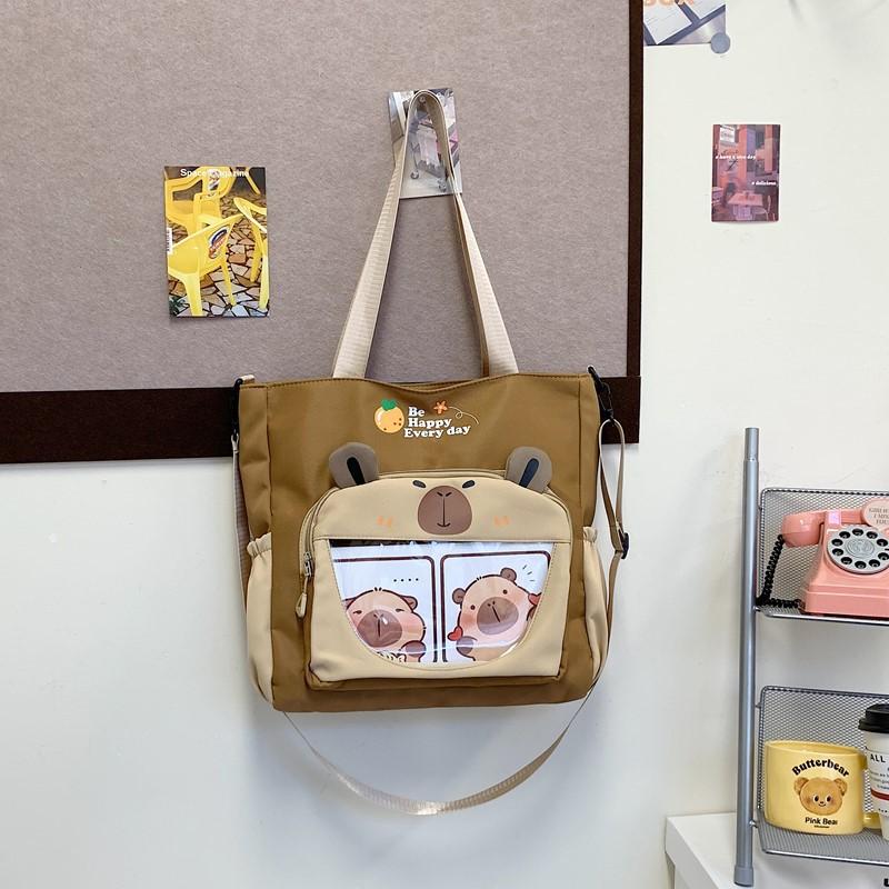 Make-up Bag New Contrasting Color Cartoon Cute Tote Bag Large Capacity Trendy Messenger Bag Portable Student Tote