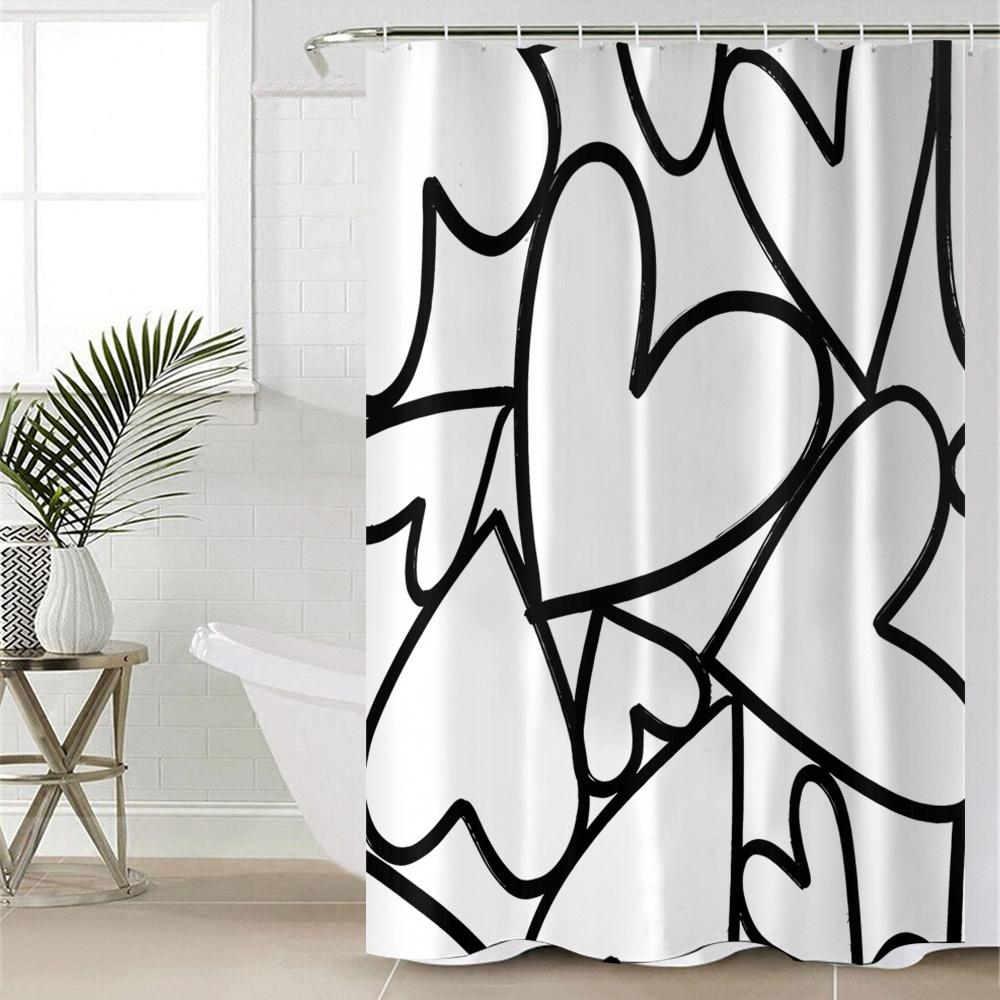 Water-Resistant Cartoon Heart Shower Curtain - Polyester, Machine Washable, Animal Theme, Includes Hooks, All-Season Use