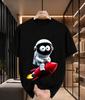 2026 New 100 Cotton Tshirt Cartoon Big Eyes Astronaut Riding Red Rocket Graphic Print Unisex Trendy Tee Casual Short Sleeve