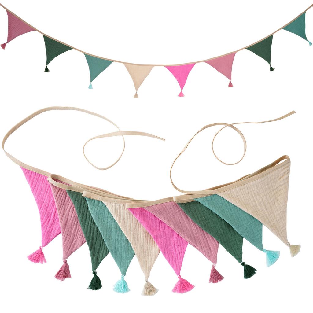 Fade Resistant Cotton Crepe Fabric Bunting Triangle Pennant Children's Room Wall Hanging Party Accessories