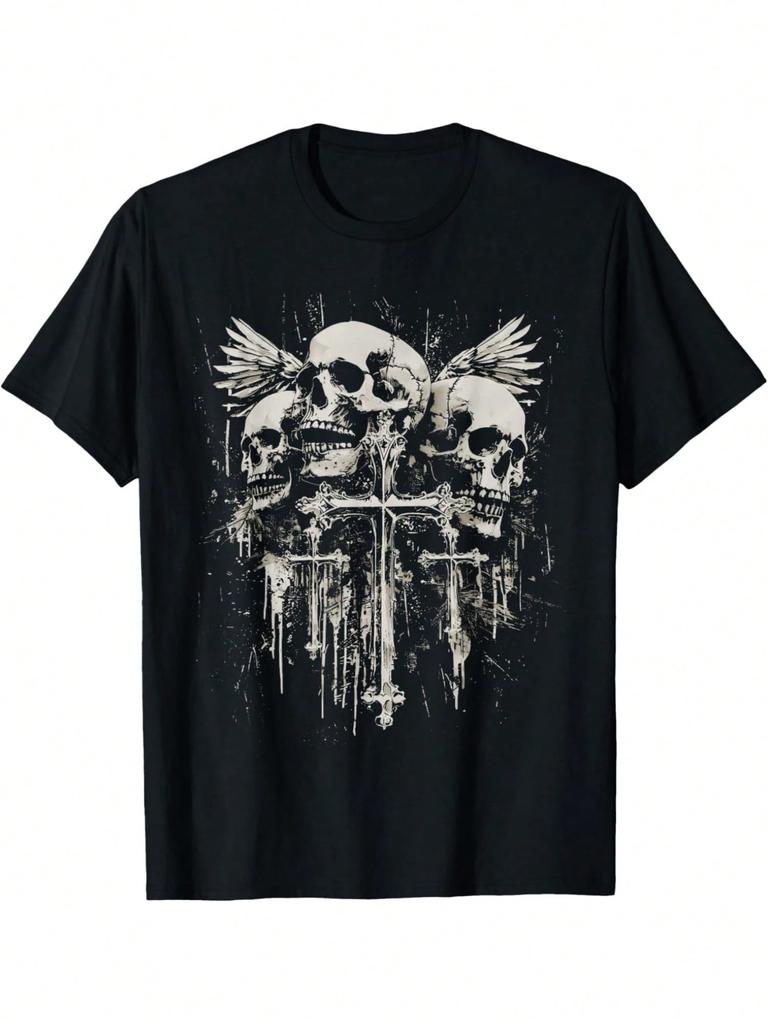 Skull Cross Y2K Goth Alt Grunge Gothic Emo Aesthetic T-Shirt Retro streetwear high-quality crew-neck short-sleeved men's T-shirt