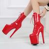 20cm Sexy Women Bright Patent Leather Low Boots High Heel Stiletto Peep Toe Boots Pole Dancing Shoes Club Shoes