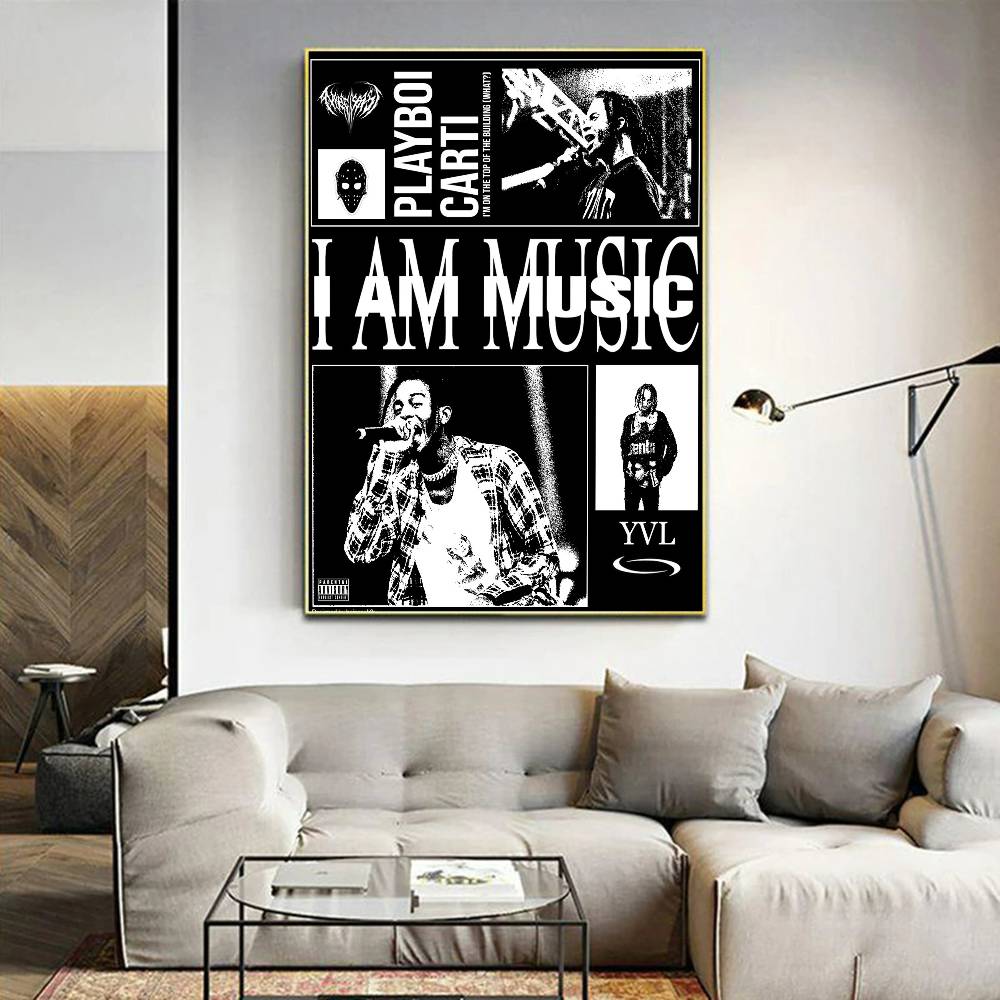 Rapper P-Playboi C-CartiS Poster Artistico Autoadesivo Sticker su Carta Bianca Fai da Te Decorazione Muro Stanza Bar Caffetteria