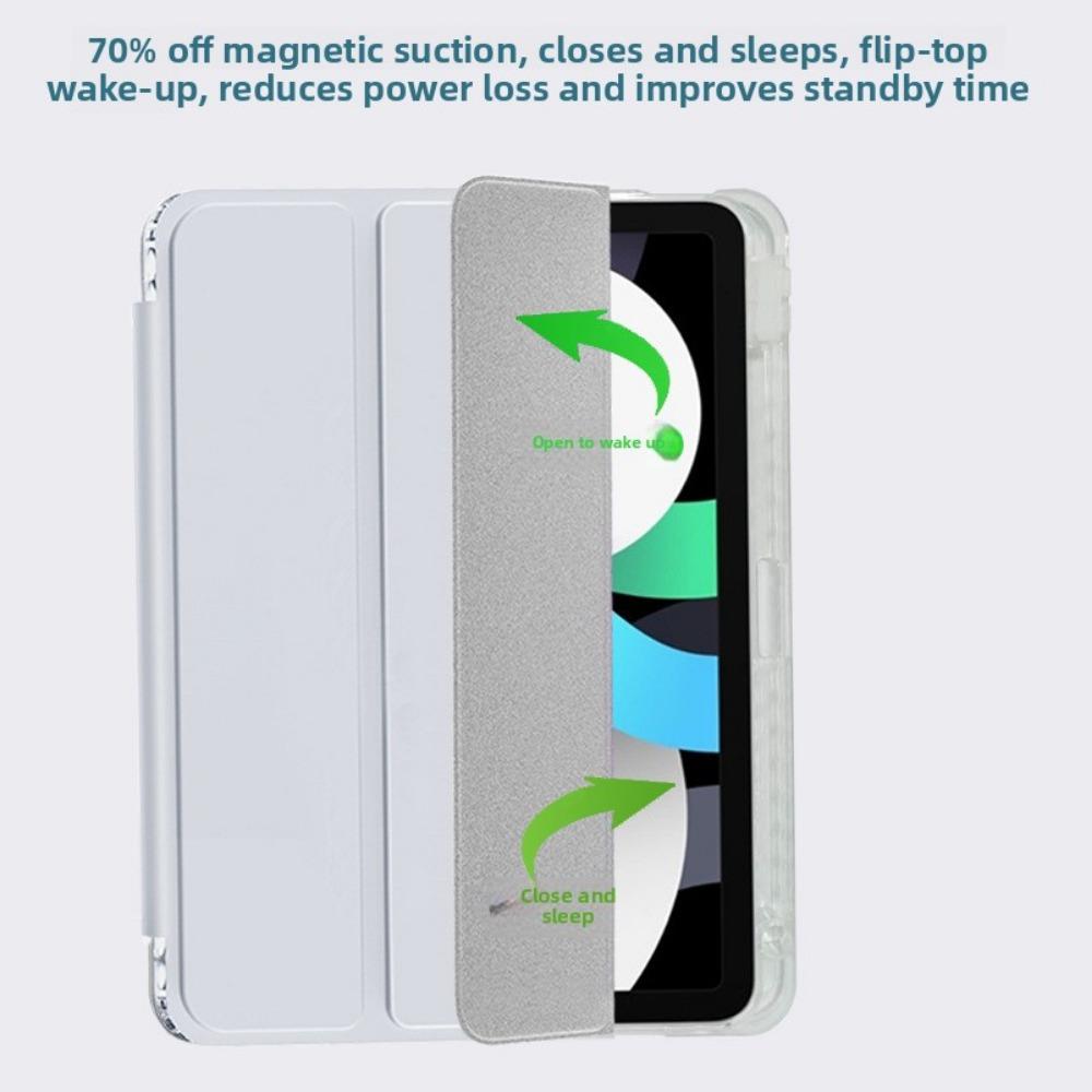 For iPad Air 11 Inch Clear Acrylic Case with Pencil Holder 3 Fold Cover Sleep Wake Anti Drop Leather Protective Case