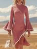 2025 Autumn/Winter Retro White Trim Faux Suede Bell Sleeve Mid-Length Skirt