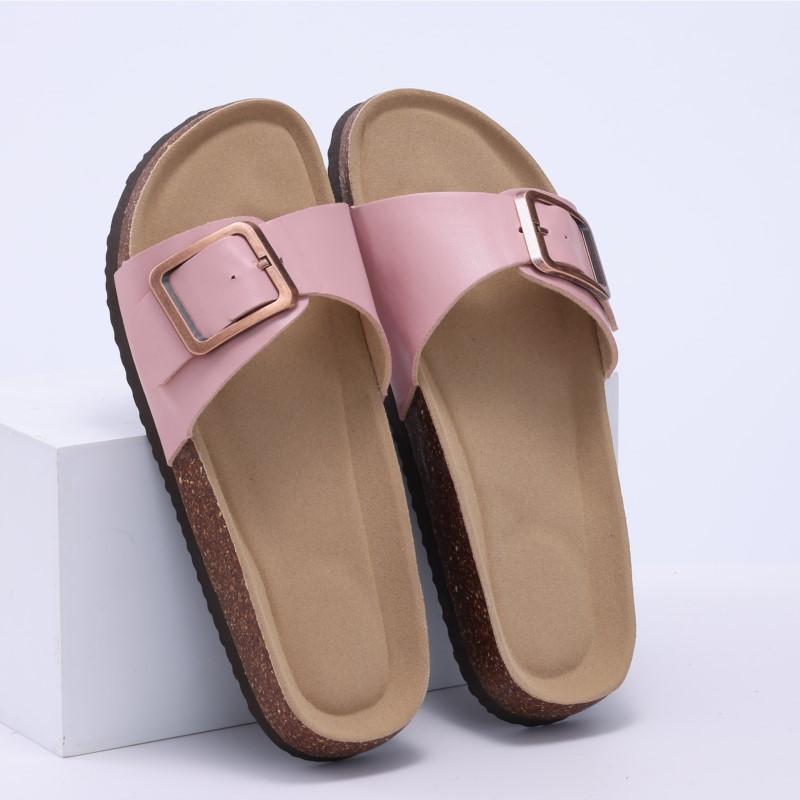 Modische Crestar Damen Sommer Kork Pantoletten 2025 Neu Outdoor Strand Flip Flops Modische Leder Orthopädische Sandalen mit Verstellbarer Schnalle