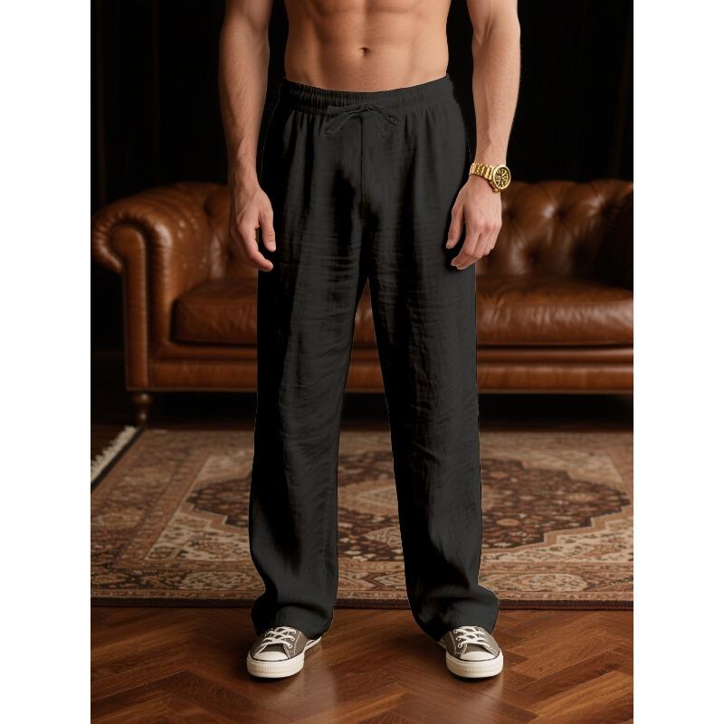 Męskie Letnie Spodnie Lniane Pomarańczowe Luźny Krój Talia na Sznurek Codzienne Proste Spodnie