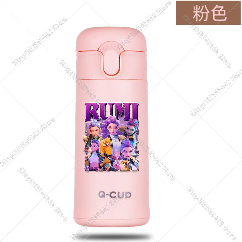 400ML KPop Demon Hunters Thermos Bottle Zoey Rumi Mira Vacuum Insulated Bottle Kids Outdoor Straw Thermo Cup Girl Birthday Present