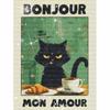 5D Diamond Painting Kit. Black Cat Bonjour Mon Amour Mosaic Craft. Handmade Home Decoration for Living Room and Bedroom