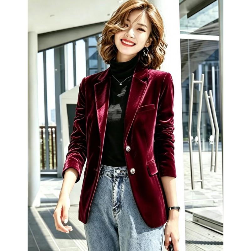 Womens Velvet Blazer Jacket Slim Fit