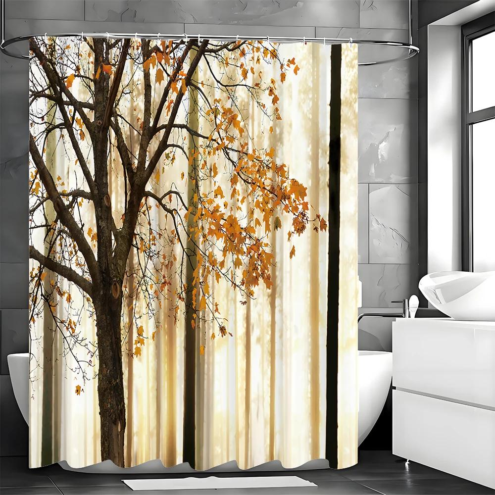 

Осенние листья растение занавеска для душа, декоративная занавеска для душа для ванной комнаты, водонепроницаемая с крючком W90xH180cm