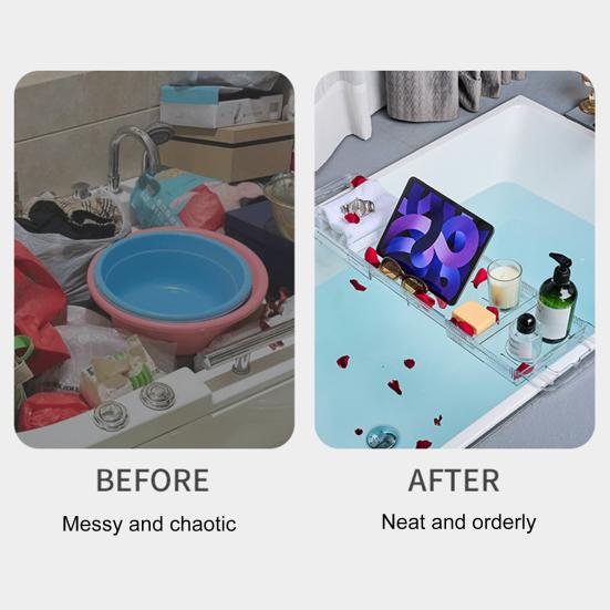 Expandable Bathtub Tray Caddy Strong Load-bearing Non-Slip Foldable Design Transparent Bath Accessories Bath Table Tub Tray