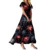 FashWomen's Loose Casual V-Neck Short Sleeved High Waisted Print Dress